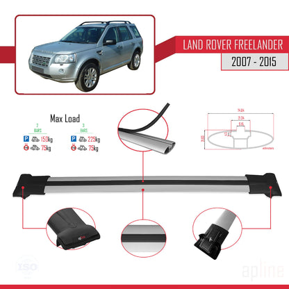 Compatible avec Land Rover Freelander 2 (L359) 2007-2015 FLY Model Barres de Toit Railing Porte-Bagages de Voiture Gris Aluminium 2 Barres