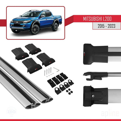 Compatible avec Mitsubishi L200 V 2015-2023 FLY Model Barres de Toit Railing Porte-Bagages de Voiture Gris Aluminium 2 Barres