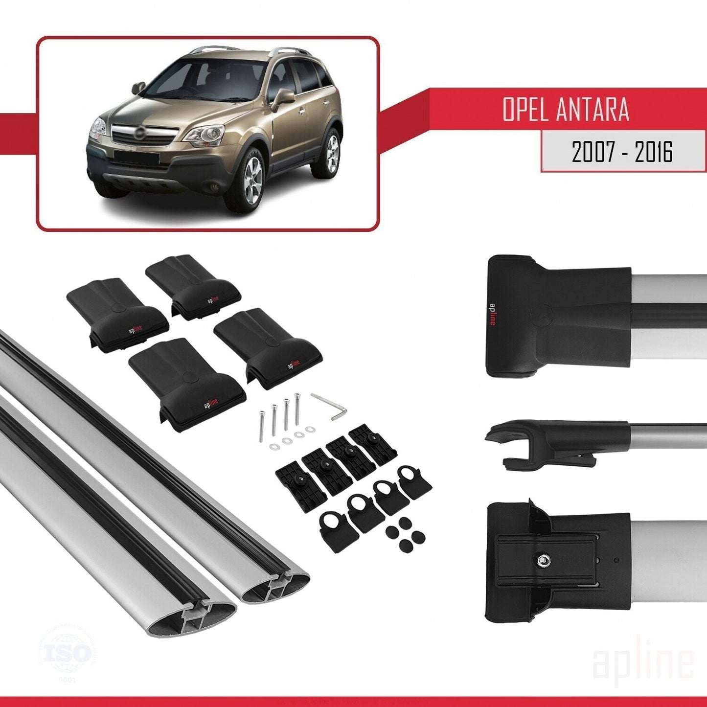 Compatible avec Opel Antara 2007-2016 FLY Model Barres de Toit Railing Porte-Bagages de Voiture Gris Aluminium 2 Barres
