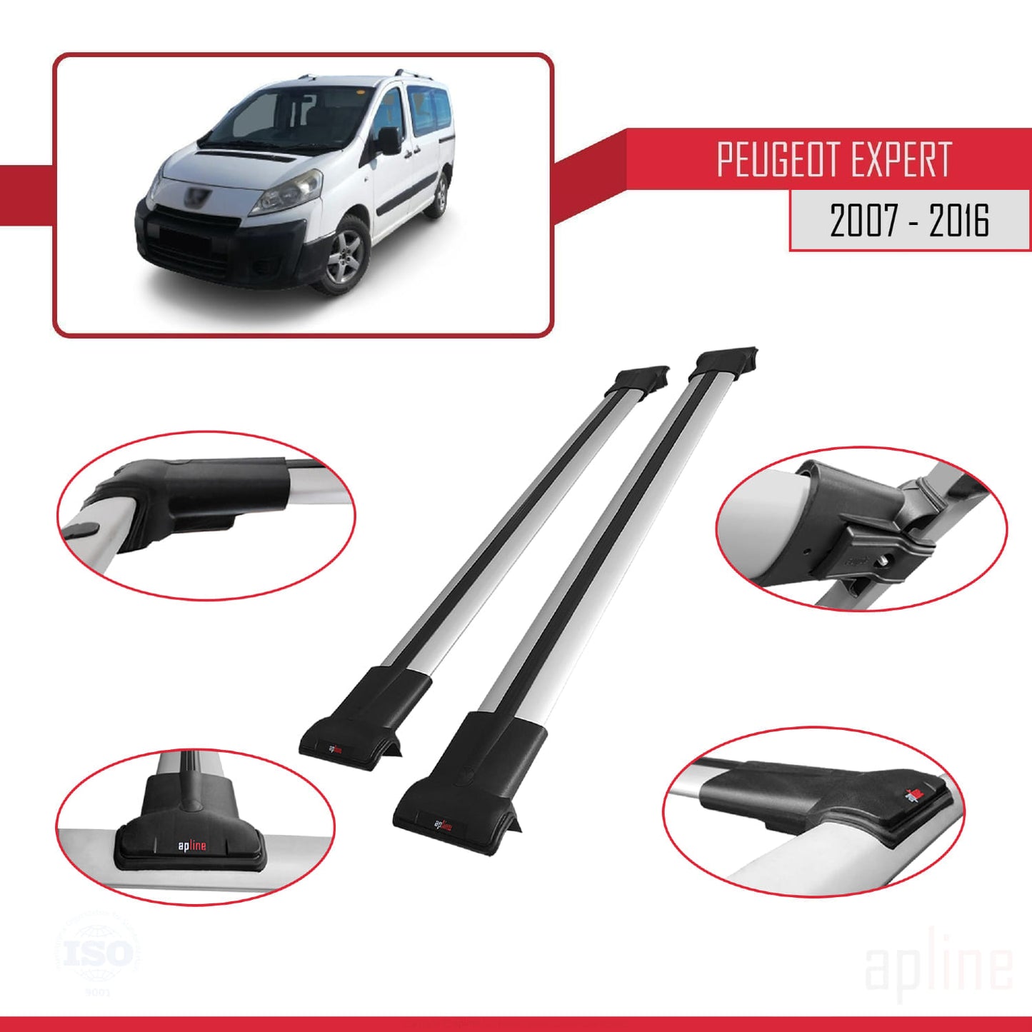 Compatible with Peugeot Expert 2 2007-2016 FLY Model Car Roof Rack Cross Bar Grey Aluminium 2 Bars