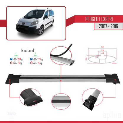 Compatible with Peugeot Expert 2 2007-2016 FLY Model Car Roof Rack Cross Bar Grey Aluminium 2 Bars