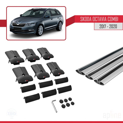 Compatible avec Skoda Octavia 3 (5E) Break Post-Facelift 2017-2020 FLY Model Barres de Toit Railing Porte-Bagages de Voiture Gris Aluminium 3 Barres
