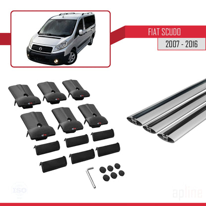 Compatible avec Fiat Scudo 2 2007-2016 FLY Model Barres de Toit Railing Porte-Bagages de Voiture Gris Aluminium 3 Barres