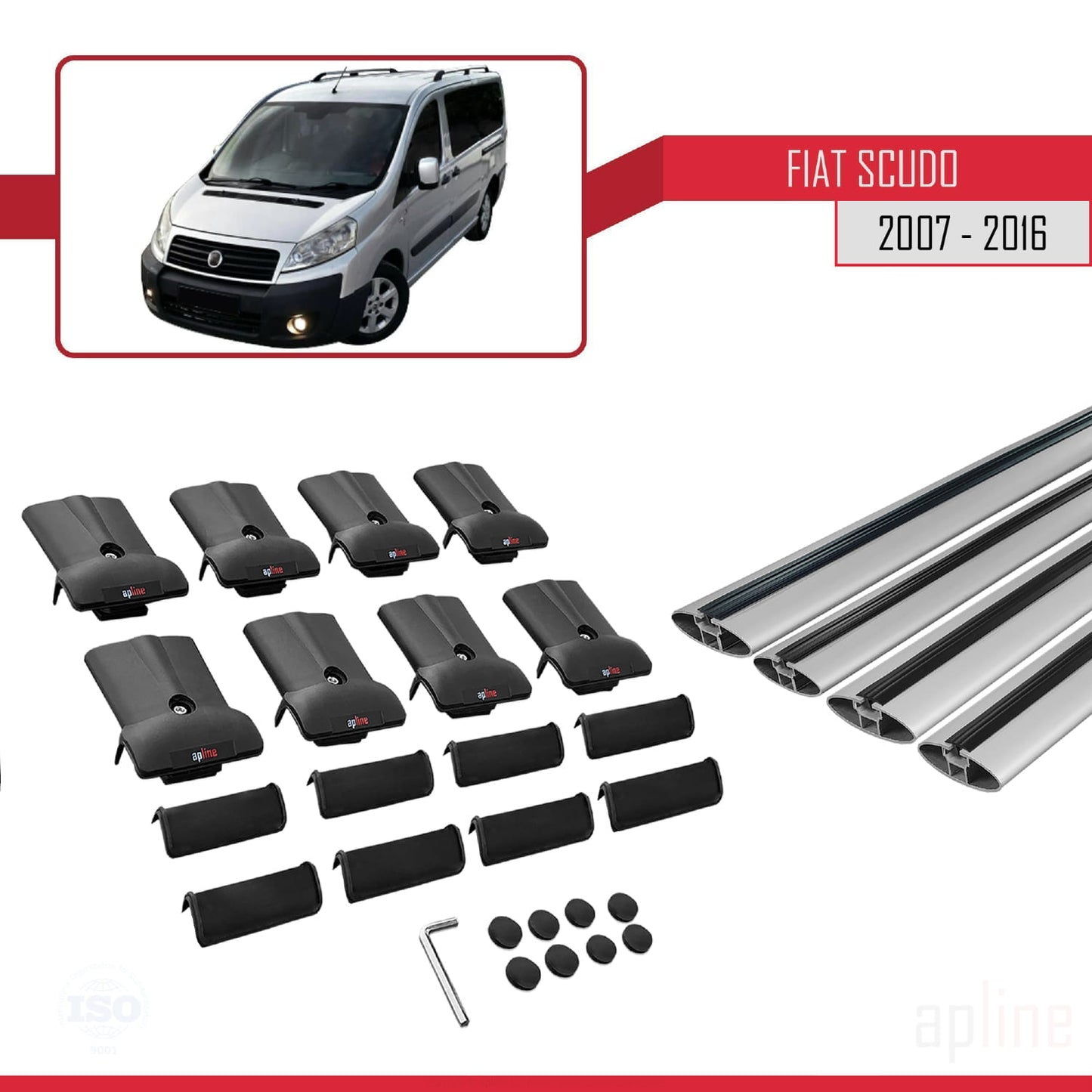 Compatible avec Fiat Scudo 2 2007-2016 FLY Model Barres de Toit Railing Porte-Bagages de Voiture Gris Aluminium 4 Barres