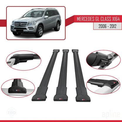 Compatible avec Mercedes Classe GL (X164) 2006-2012 FLY Model Barres de Toit Railing Porte-Bagages de Voiture Noir Aluminium 3 Barres