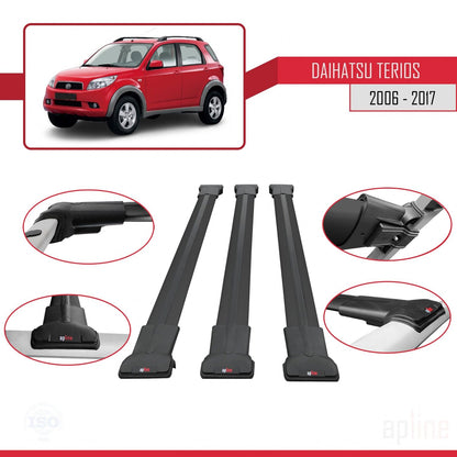 Compatible avec Daihatsu Terios 2 (J200) 2006-2017 FLY Model Barres de Toit Railing Porte-Bagages de Voiture Noir Aluminium 3 Barres
