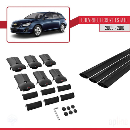 Compatible avec Chevrolet Cruze (J300) 2009-2016 FLY Model Barres de Toit Railing Porte-Bagages de Voiture Noir Aluminium 3 Barres