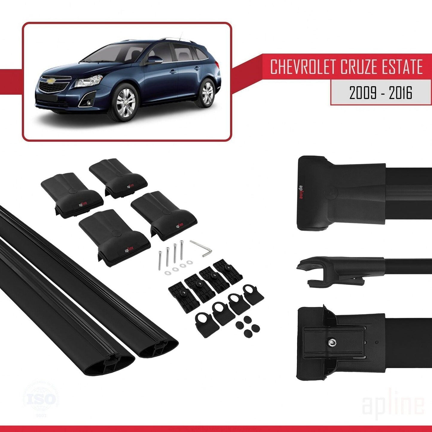 Compatible avec Chevrolet Cruze (J300) 2009-2016 FLY Model Barres de Toit Railing Porte-Bagages de Voiture Noir Aluminium 2 Barres