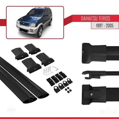 Compatible avec Daihatsu Terios (J100) 1997-2005 FLY Model Barres de Toit Railing Porte-Bagages de Voiture Noir Aluminium 2 Barres