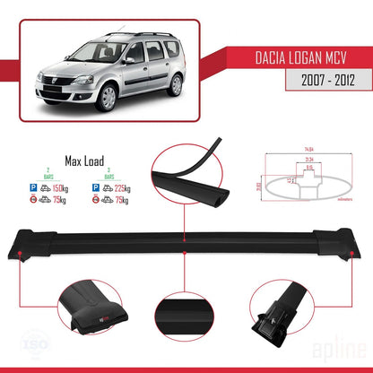 Compatible avec Dacia Logan 2 MCV (K52) 2007-2012 FLY Model Barres de Toit Railing Porte-Bagages de Voiture Noir Aluminium 2 Barres