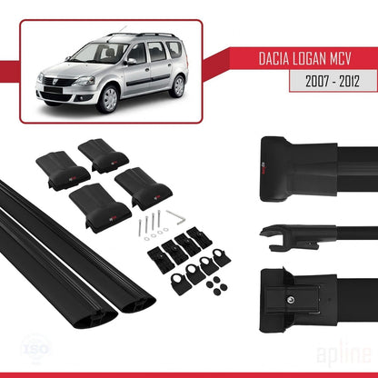 Compatible avec Dacia Logan 2 MCV (K52) 2007-2012 FLY Model Barres de Toit Railing Porte-Bagages de Voiture Noir Aluminium 2 Barres