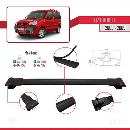 Compatible avec Fiat Doblo 2000-2009 FLY Model Barres de Toit Railing Porte-Bagages de Voiture Noir Aluminium 4 Barres