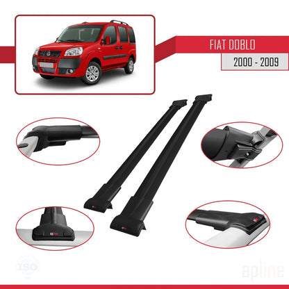 Compatible avec Fiat Doblo 2000-2009 FLY Model Barres de Toit Railing Porte-Bagages de Voiture Noir Aluminium 2 Barres
