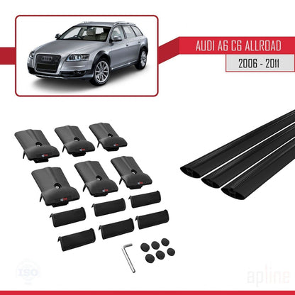 Compatible avec A6 (C6) Allroad 2006-2011 FLY Model Barres de Toit Railing Porte-Bagages de Voiture Noir Aluminium 3 Barres