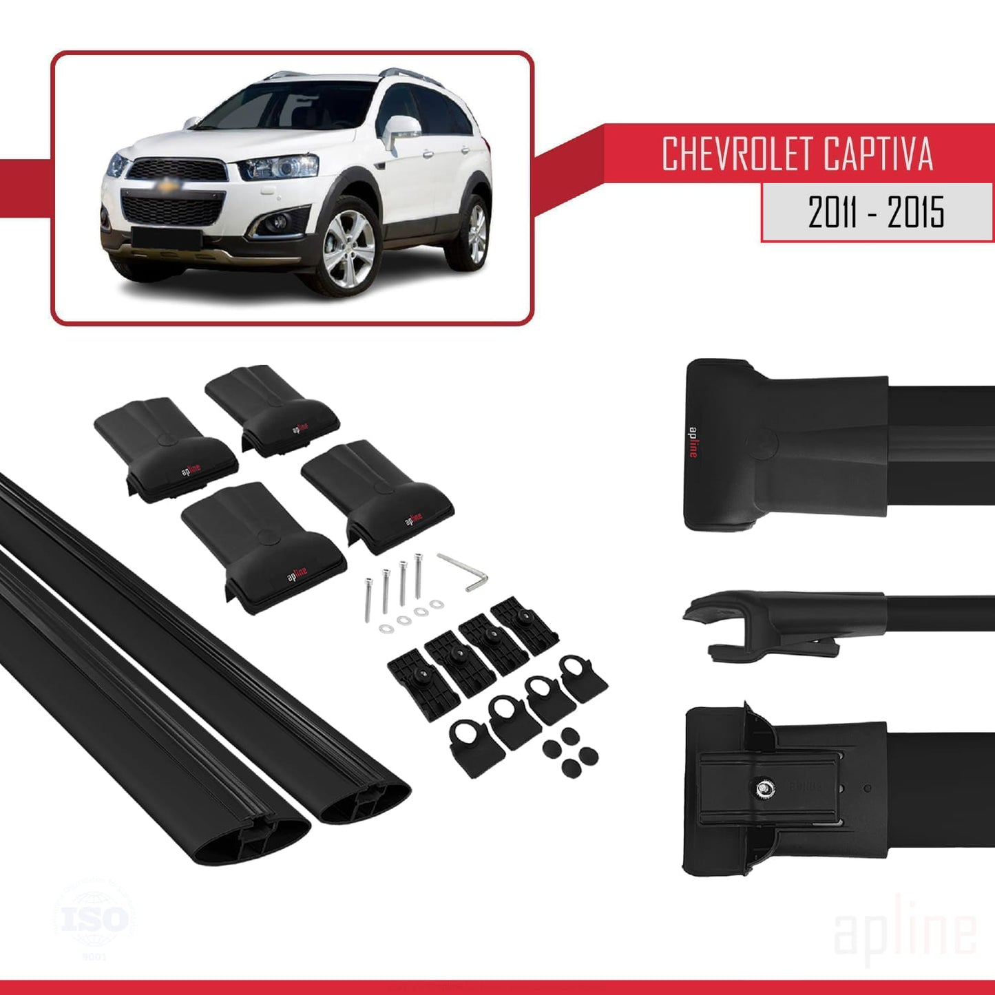Compatible avec Chevrolet Captiva 2011-2015 FLY Model Barres de Toit Railing Porte-Bagages de Voiture Noir Aluminium 2 Barres