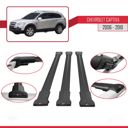 Compatible avec Chevrolet Captiva 2006-2010 FLY Model Barres de Toit Railing Porte-Bagages de Voiture Noir Aluminium 3 Barres