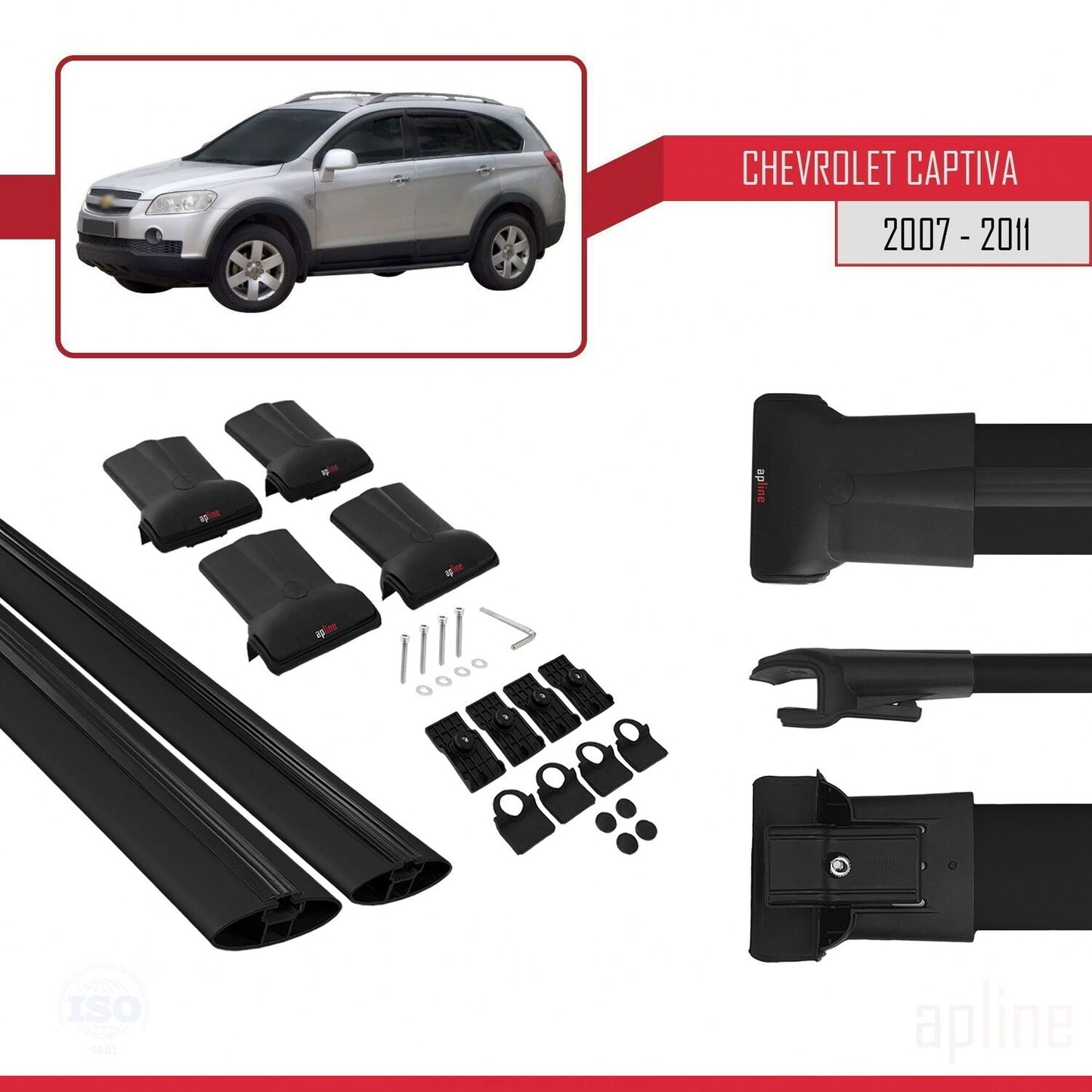 Compatible avec Chevrolet Captiva 2016-2018 FLY Model Barres de Toit Railing Porte-Bagages de Voiture Noir Aluminium 2 Barres