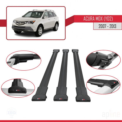 Compatible avec Acura MDX (YD2) 2007-2013 FLY Model Barres de Toit Railing Porte-Bagages de Voiture Noir Aluminium 3 Barres