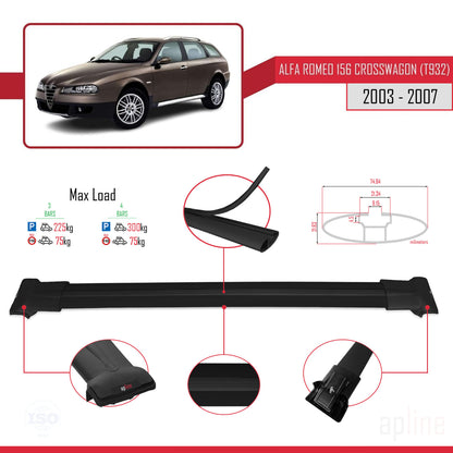 Compatible avec Alfa Romeo 156 (T932) Crosswagon 2003-2007 FLY Model Barres de Toit Railing Porte-Bagages de Voiture Noir Aluminium 3 Barres