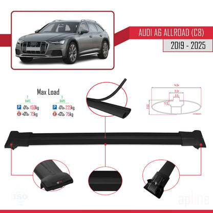 Compatible avec A6 (C8) Allroad 2019-2025 FLY Model Barres de Toit Railing Porte-Bagages de Voiture Noir Aluminium 2 Barres