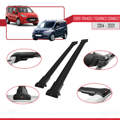 Compatible avec Ford Transit/Tourneo Connect 2 2014-2021 FLY Model Barres de Toit Railing Porte-Bagages de Voiture Noir Aluminium 2 Barres