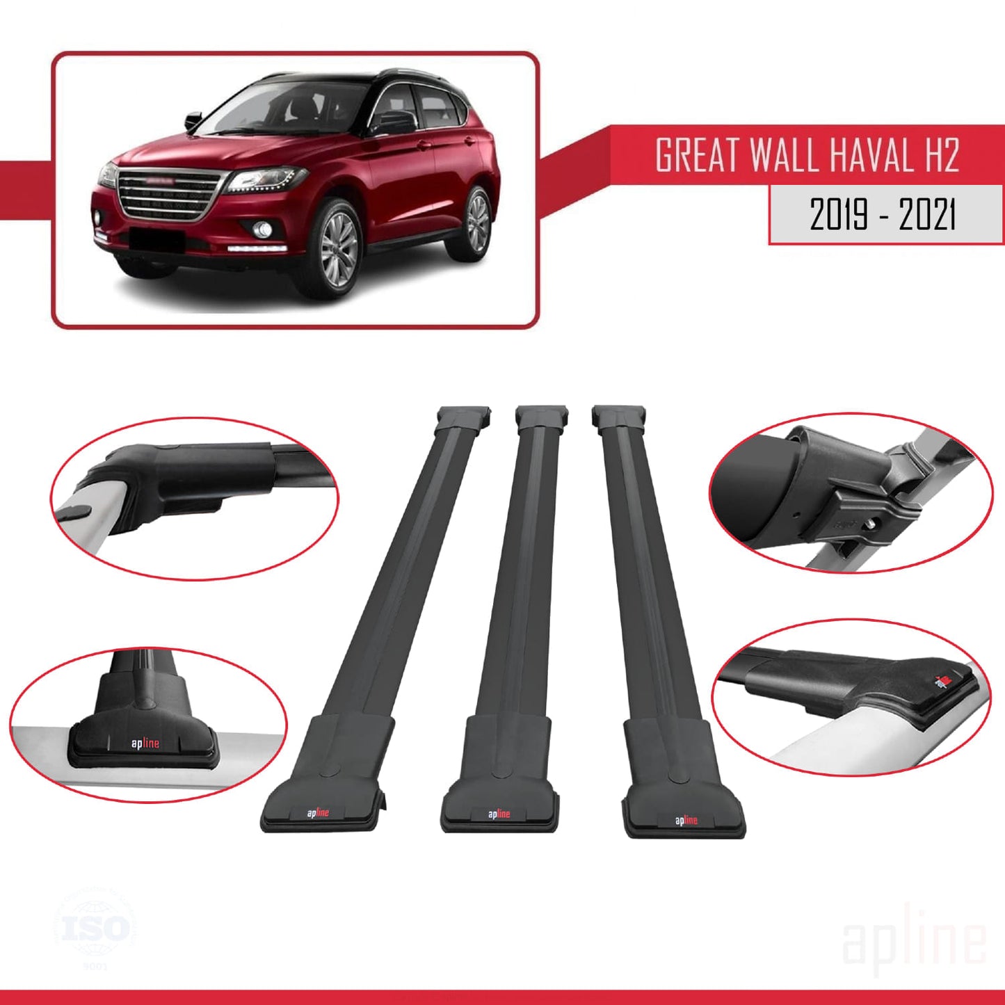 Compatible avec Great Wall Haval H2 2019-2021 FLY Model Barres de Toit Railing Porte-Bagages de Voiture Noir Aluminium 3 Barres