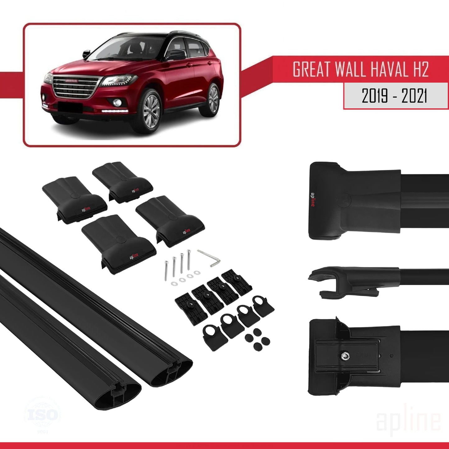 Compatible avec Great Wall Haval H2 2019-2021 FLY Model Barres de Toit Railing Porte-Bagages de Voiture Noir Aluminium 2 Barres