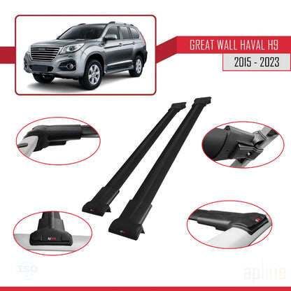 Compatible avec Great Wall Haval H9 2015-2023 FLY Model Barres de Toit Railing Porte-Bagages de Voiture Noir Aluminium 2 Barres