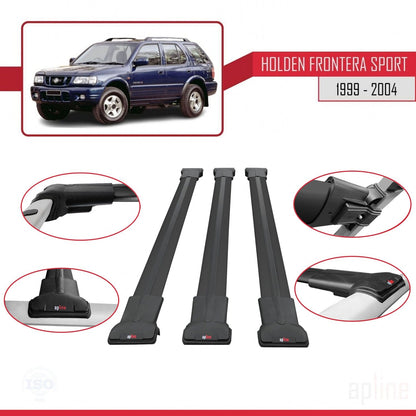 Compatible avec Holden Frontera Sport 2 1999-2004 FLY Model Barres de Toit Railing Porte-Bagages de Voiture Noir Aluminium 3 Barres