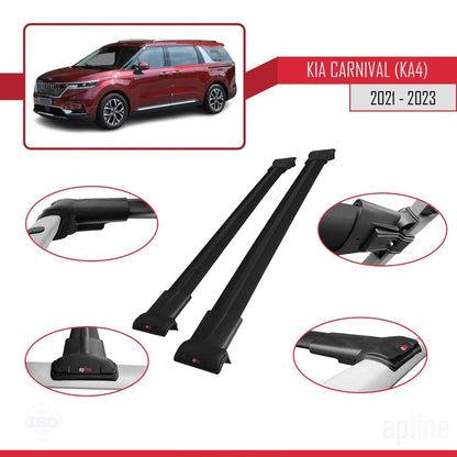 Compatible avec Kia Carnival 4 (KA4) 2021-2023 FLY Model Barres de Toit Railing Porte-Bagages de Voiture Noir Aluminium 2 Barres