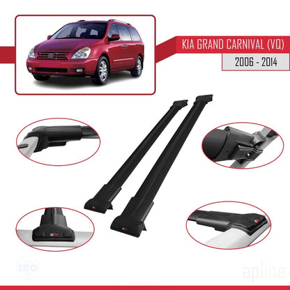 Compatible avec Kia Grand Carnival 2 (VQ) 2006-2014 FLY Model Barres de Toit Railing Porte-Bagages de Voiture Noir Aluminium 2 Barres