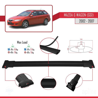 Compatible avec Mazda 6 I (GG1) 2002-2007 FLY Model Barres de Toit Railing Porte-Bagages de Voiture Noir Aluminium 2 Barres