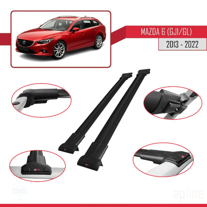 Compatible avec Mazda 6 III (GJ1/GL) 2013-2022 FLY Model Barres de Toit Railing Porte-Bagages de Voiture Noir Aluminium 2 Barres