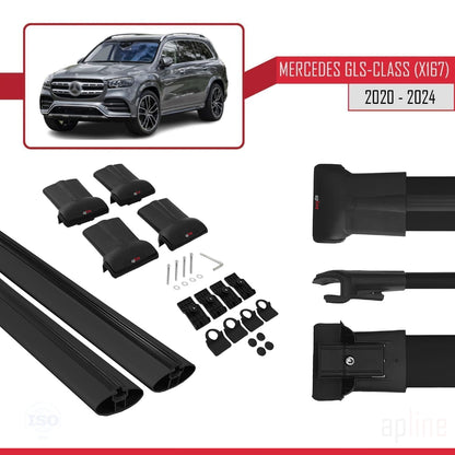 Compatible avec Mercedes Classe GLS (X167) 2020-2025 FLY Model Barres de Toit Railing Porte-Bagages de Voiture Noir Aluminium 2 Barres