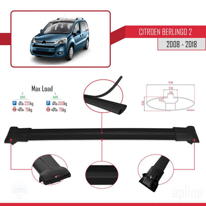 Compatible avec Citroen Berlingo 2 (B9) 2008-2018 FLY Model Barres de Toit Railing Porte-Bagages de Voiture Noir Aluminium 3 Barres