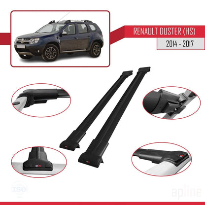 Compatible avec Renault Duster (HS) Post-Facelift 2014-2017 FLY Model Barres de Toit Railing Porte-Bagages de Voiture Noir Aluminium 2 Barres
