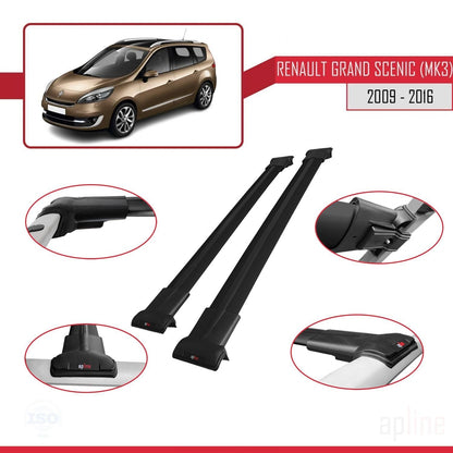 Compatible avec Renault Grand Scenic 3 2009-2016 FLY Model Barres de Toit Railing Porte-Bagages de Voiture Noir Aluminium 2 Barres