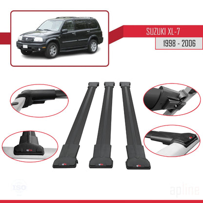 Compatible avec Suzuki XL-7 1998-2006 FLY Model Barres de Toit Railing Porte-Bagages de Voiture Noir Aluminium 3 Barres
