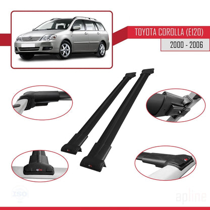 Compatible avec Toyota Corolla 9 (E120) Break 2000-2006 FLY Model Barres de Toit Railing Porte-Bagages de Voiture Noir Aluminium 2 Barres