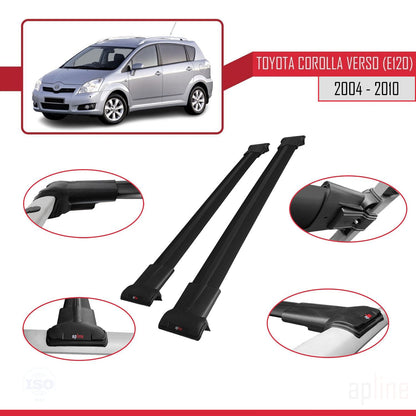 Compatible avec Toyota Corolla Verso 2 (AR10) 2004-2010 FLY Model Barres de Toit Railing Porte-Bagages de Voiture Noir Aluminium 2 Barres