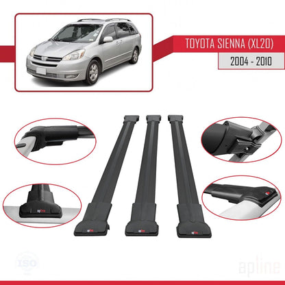 Compatible avec Toyota Sienna 2 (XL20) 2004-2010 FLY Model Barres de Toit Railing Porte-Bagages de Voiture Noir Aluminium 3 Barres