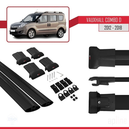 Compatible avec Vauxhall Combo D 2012-2018 FLY Model Barres de Toit Railing Porte-Bagages de Voiture Noir Aluminium 2 Barres