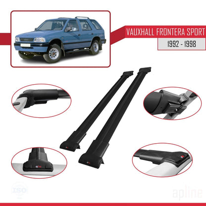 Compatible avec Vauxhall Frontera Sport 1992-1998 FLY Model Barres de Toit Railing Porte-Bagages de Voiture Noir Aluminium 2 Barres