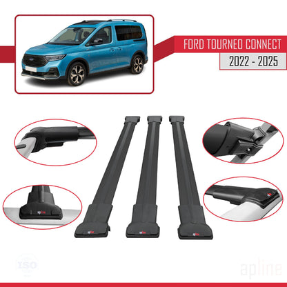 Compatible avec Ford Transit/Tourneo Connect 3 2022-2025 FLY Model Barres de Toit Railing Porte-Bagages de Voiture Noir Aluminium 3 Barres