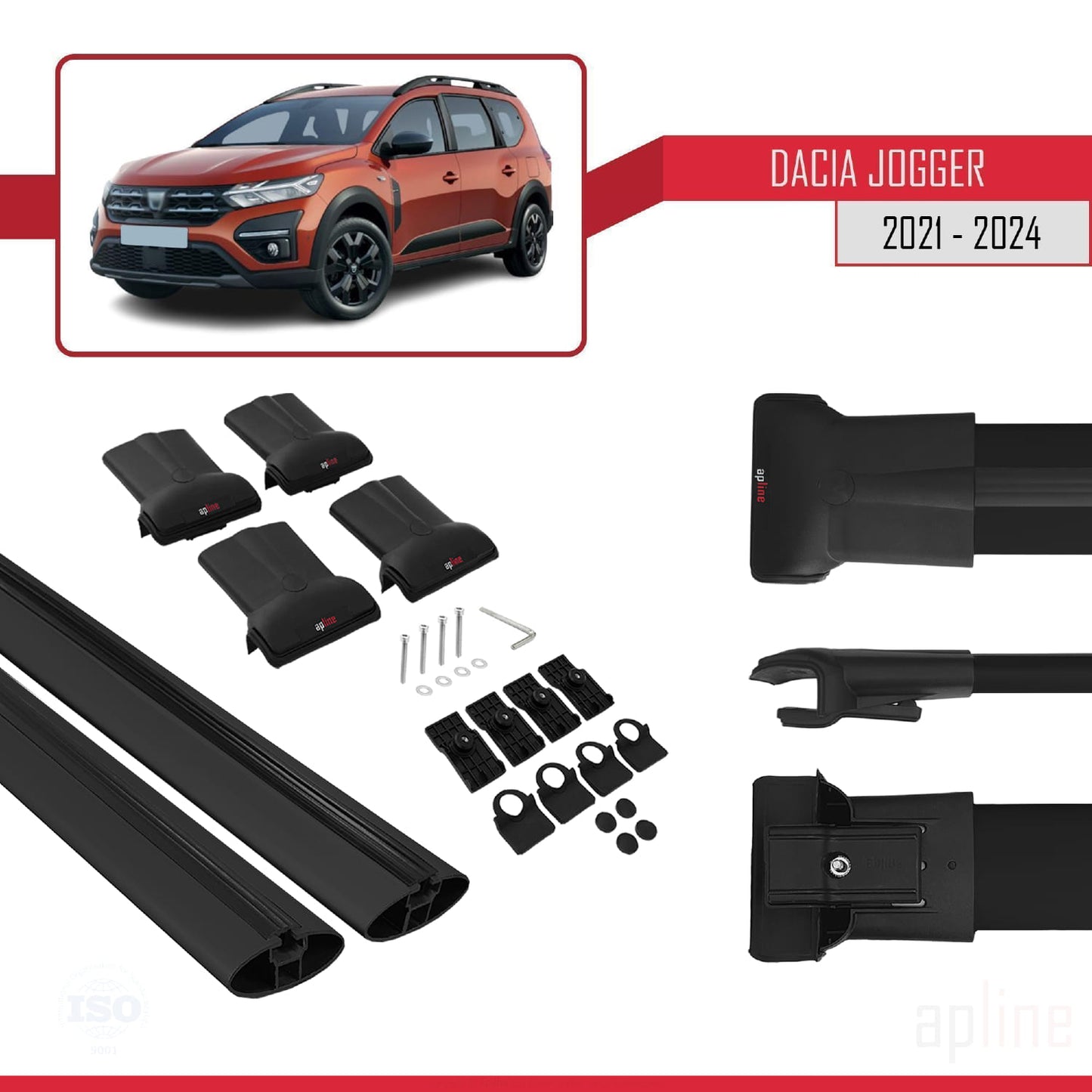 Compatible avec Dacia Jogger 2021-2025 FLY Model Barres de Toit Railing Porte-Bagages de Voiture Noir Aluminium 2 Barres