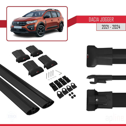 Compatible avec Dacia Jogger 2021-2025 FLY Model Barres de Toit Railing Porte-Bagages de Voiture Noir Aluminium 2 Barres