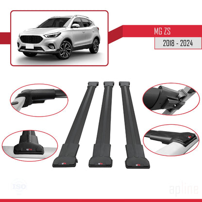 Compatible avec MG ZS 2018-2024 FLY Model Barres de Toit Railing Porte-Bagages de Voiture Noir Aluminium 3 Barres