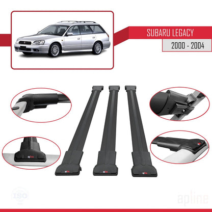 Compatible avec Subaru Legacy 3 (BE) 2000-2004 FLY Model Barres de Toit Railing Porte-Bagages de Voiture Noir Aluminium 3 Barres
