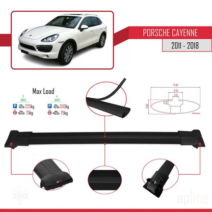 Compatible avec Porsche Cayenne 2 (92A) 2011-2018 FLY Model Barres de Toit Railing Porte-Bagages de Voiture Noir Aluminium 3 Barres