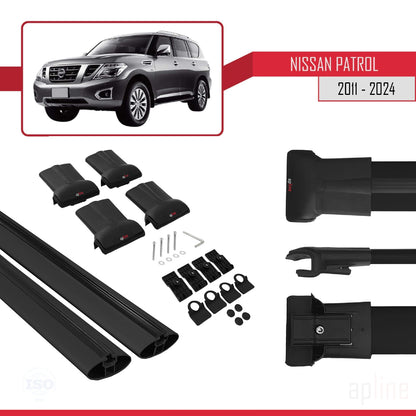 Compatible avec Nissan Patrol 6 (Y62) 2011-2024 FLY Model Barres de Toit Railing Porte-Bagages de Voiture Noir Aluminium 2 Barres